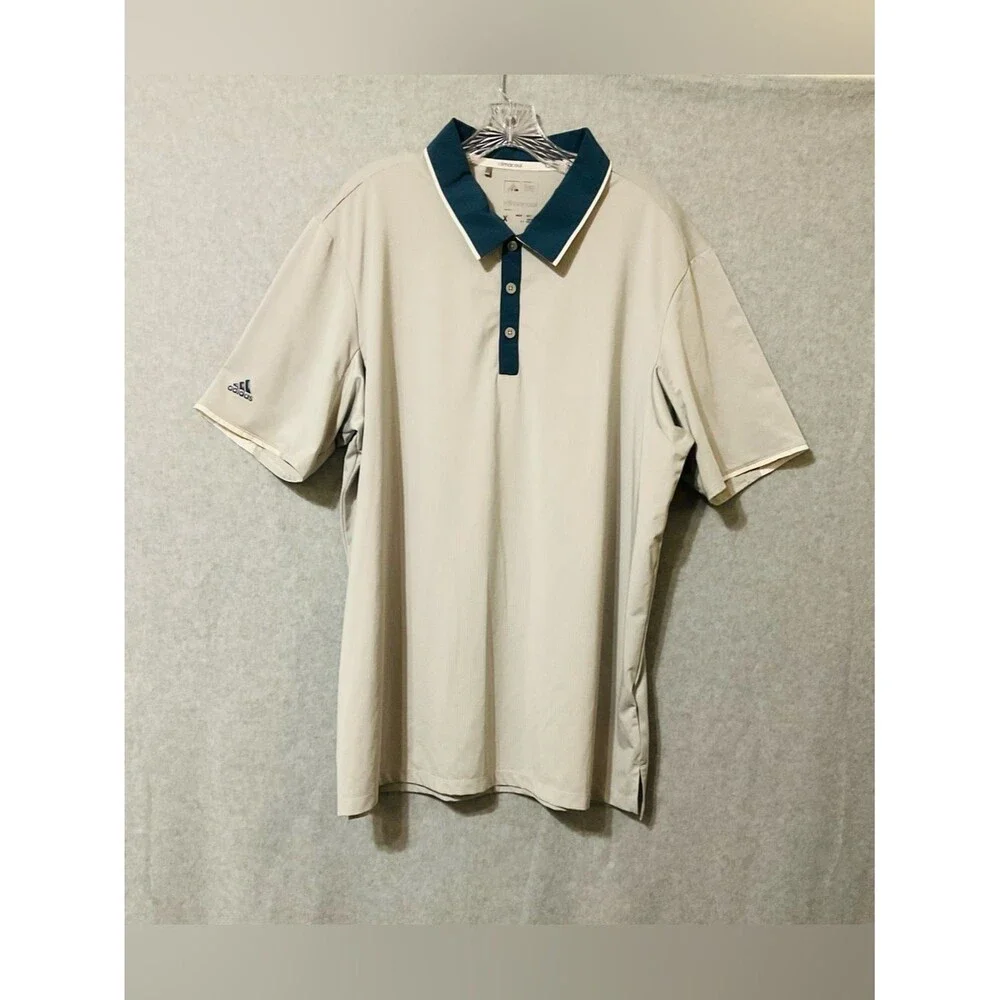 adidas Men's Beige Polo with Navy Contrast Collar Sz XL